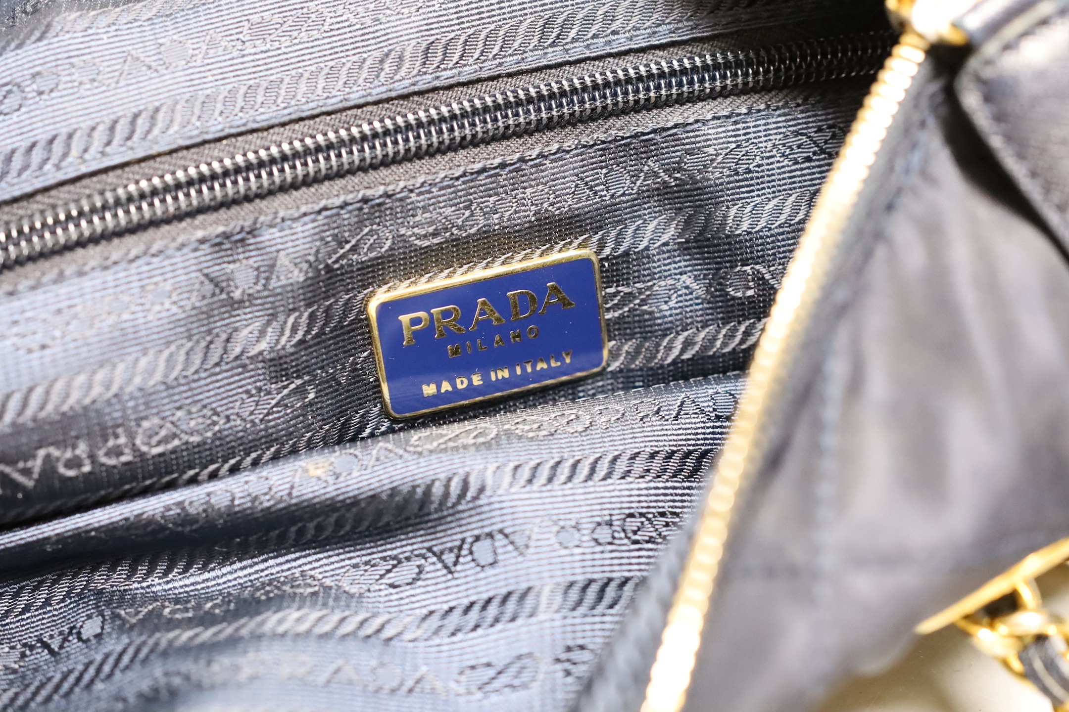 A vintage Prada nylon quilted shoulder bag with blue Prada Certificate of Authenticity, 30cm wide